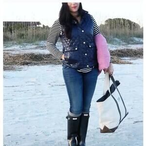 J. Crew Vest Womens Size S Quilted Down Insulated Shiny Navy Blue Field Puffer